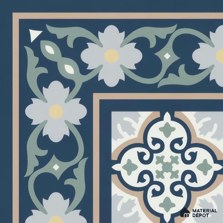 Moroccan Carpet Floor Tile TL 06616 Florentine Blue Corner | 1 ft